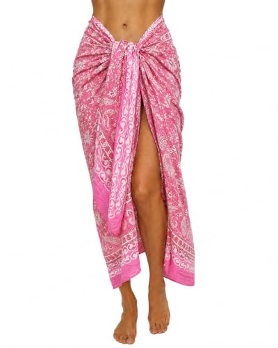 100% Cotton Hand Block Print Pareo Sarong Swimsuit Wrap Skirt Cover Up Long Women’s Apparel Fabric Beach Bikni (73" x 44") - color: Pink 2