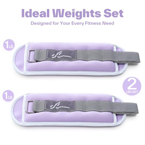 Sportneer Ankle Weights Wrist Weights Pair of 1/2/4/6/10 LBS for Men Women Kids Strength Training Wrist and Ankle Weights Set with Reflective Strips for Dancing Running Walking Fitness Workout Gym - color: Lavender, size: 1 lbs x 2