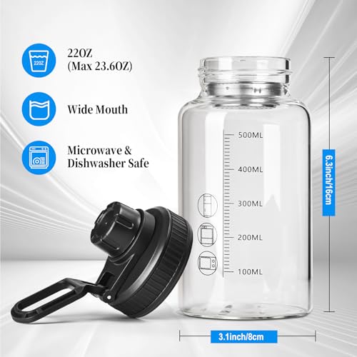 Glass Shaker Bottle, 2 Pack 22oz BPA-Free Odorless Shaker Bottle with 304 Stainless Steel Ball and Removable Cleaning Brush for Fitness Protein Mixes