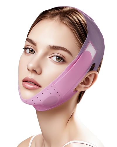 V-Line Sculpting Face Mask – Silicone Chin Strap for Jawline Tightening & Double Chin Reduction (23-27 Inches) (Rose purple) - color: Rose purple