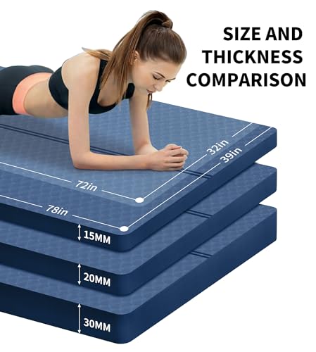 nuveti Large Exercise Mat - 15mm/20mm/30mm Thick Yoga Mat | Workout Mat for Fitness, Yoga, Pilates, Stretching & Floor Exercises for Women & Men with Free Carrying Bag - color: DarkBlue, size: 183X80X15MM