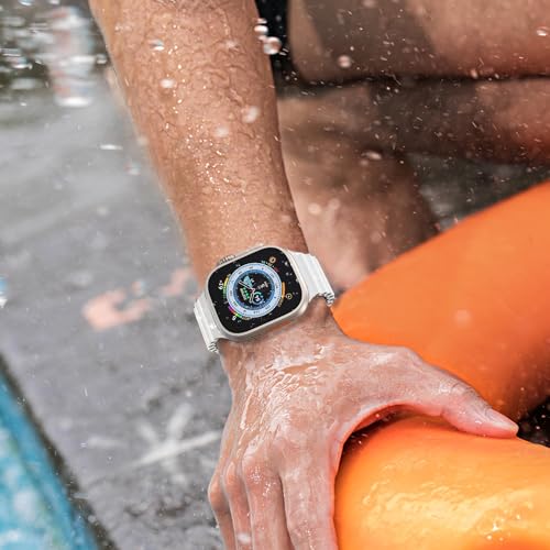 Ocean Silicone Sport Band - Compatible with Apple Watch Ultra 2/Ultra Bands 49mm 45mm 44mm for Men Women, Breathable Soft Waterproof Strap for iWatch Ultra 2, iWatch Ultra Series 10 46mm SE/9/8/7/6/5 - color: Ocean/White