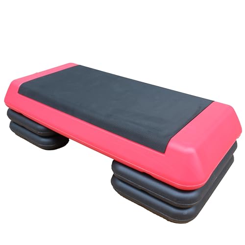 Adjustable Workout Aerobic Exercise Step Platform, Fitness & Exercise Step Platform with 2/4 Stackable Risers for Home Gym Cardio Training(Grey/Red) - color: Red-4Risers
