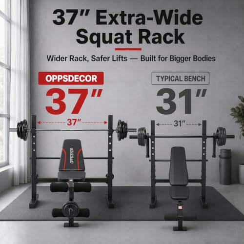 OPPSDECOR Standard Weight Bench Set with Squat Rack, 900LBS Adjustable Bench Press Set with Leg Extension and Leg Curl, Foldable Flat Incline Decline Workout Bench for Home Gym Full Body Training - color: Black
