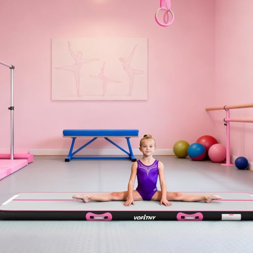 VOFiTNY All Purpose Gymnastics Mat 6.6/10/13/16/20 ft Sturdy Inflatable Tumble Track for Home/Gym - color: Pink/Black, size: 13ft*3.3ft*4inches(4m*1m*0.1m)