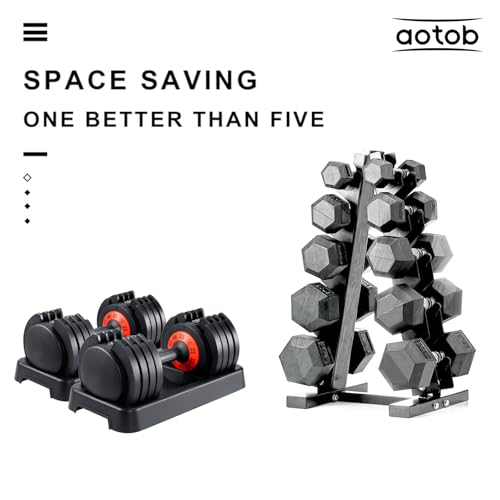 AOTOB Adjustable Dumbbell Set 25/55 Lbs (Pair), Fast Weight Adjustment with Anti-Slip Turning Handle, Space-Saving for Home Gym, Strength Training Equipment for Men & Women - color: 55lbs Black-Pair