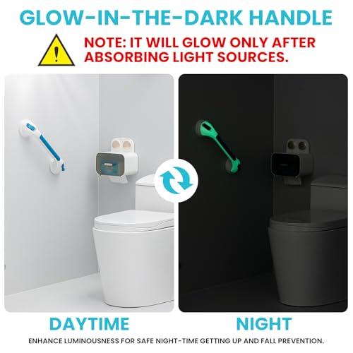 TAILI Shower Grab Bar Glow in The Dark, 2 Pack 16.8 in Grab Bars for Bathtubs and Showers,Shower Handles Rails for Seniors and Elderly,Bathroom Safety Grip Removable No Drilling Waterproof Blue,G9 - color: Blue& Glow Green, size: 16.8"