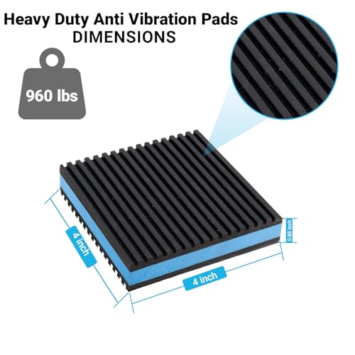 8 Pack Heavy Duty Anti Vibration Pads, 4" x 4" x 7/8" Ribbed Rubber Isolation Mat with EVA Core for Air Compressor, Treadmill, Washer, Dryer, HVAC, AC Unit – Noise Reduction, Non-Slip, Outdoor Ready