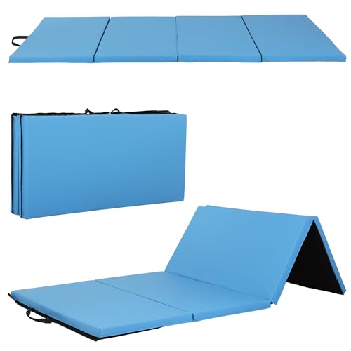 Gymnastics Mat - Tumbling & Exercise - 4 Folding - Indoor/Outdoor - Extra Thick - High Density - Yoga & Arts - color: BLUE