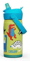 CamelBak Thrive Flip Straw Kids Insulated Stainless Steel Water Bottle with Bite Valve, Spill Resistant Easy Sip Design for School and Play, 12oz, Dino Jam - color: Dino Jam