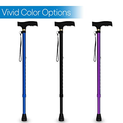 RMS Walking Cane - Adjustable Walking Stick - Lightweight Aluminum Offset Cane with Ergonomic Handle and Wrist Strap - Ideal Daily Living Aid for Limited Mobility - color: Blue
