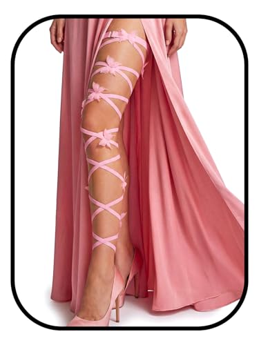 Rave Leg Wrap Butterfly Lace Rhinestone Non-Slip Elastic Legging Gothic Festivals Coachella Outfits for Women - color: Pink a