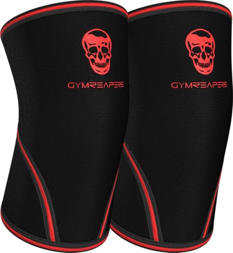 Gymreapers Elbow Sleeves for Weightlifting Powerlifting and Bench Press Support and Compression for Tendonitis Pain Relief 5mm Neoprene Training Gear for Men and Women - color: Black/Red, size: Small