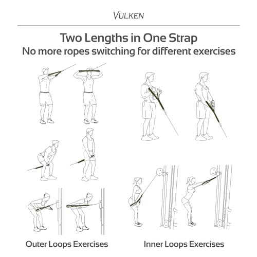 Vulken Tricep Rope Cable Attachment. Two Size in One Extra Long Pull Down Rope. Triceps Extension Straps Gym Equipment. Home Workout Handles for Resistance Bands. - color: Green
