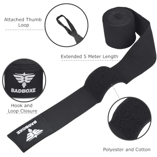 TWISTER FIGHT WEAR Boxing Hand Wraps 180" (4.5 Meter) – Premium Cotton-Polyester Blend with Thumb Loop and Hook & Loop Closure for Boxing, MMA, Muay Thai & Kickboxing - color: Black (2 Pair)