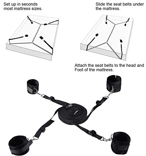 Sex Resistance Bands Bed Restraints for Ankles and Wrist Bar Straps for King Queen Sized Bed Under Bed Women Men Sex Sexy Fuzzy Handcuffs Hand Cuff Set for Adults Grownups Bedroom Bracelets Sweater