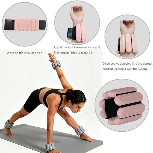 Wrist & Ankle Weights Set for Women (2pcs, 0.5kg Total), Adjustable Silicone Wearable Arm Leg Weighted Bangles, Portable Fitness Weights for Walking, Yoga, Pilates, Dance, Barre & Gym Exercise