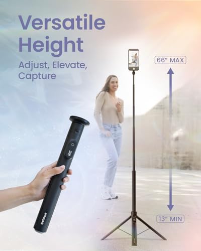 KraftGeek Magnetic Phone Tripod for iPhone MagSafe – 66'' Automatic Selfie Stick with Remote, Portable Tripod Stand for Video Recording, Travel, Vlogging (Black) - color: Black