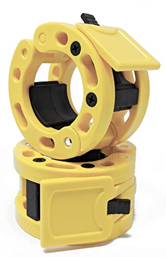 Clout Fitness Olympic Barbell Clamps Collars Quick Release Pair of Locking Weight Clips Fit 2 Inch Barbell for Weightlifting - color: Yellow, style: Classic Quick Release