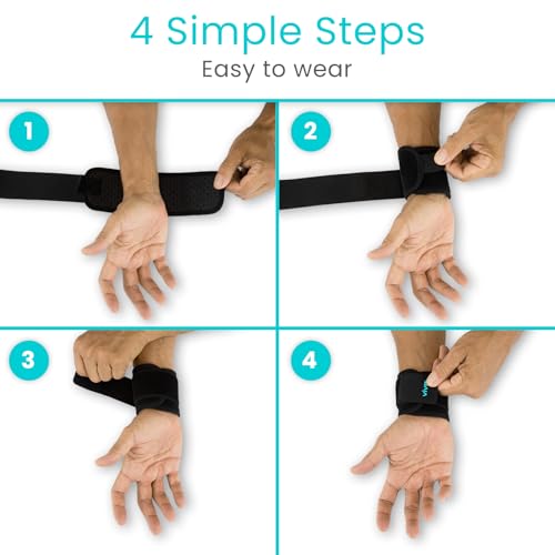 Vive Wrist Wrap Support Braces (2 Pack) | Tennis, Weightlifting, Golf, Sports Band - Adjustable Compression Strap for Tendonitis, Carpal Tunnel & Arthritis - Men/Women