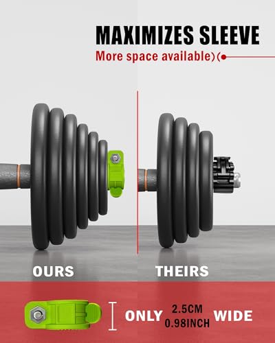 Mini Barbell Clips 1 inch I Multi-Size Adjustable Barbell Collar I 1 inch Barbell ClampsIQuick Release Weight Clips Pair of Locking for Dumbbell Bar - color: Green
