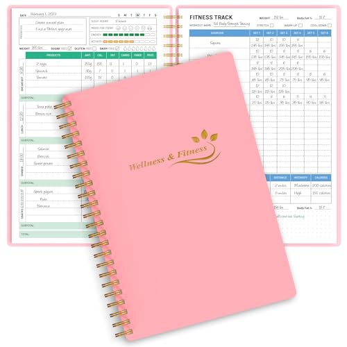 Wellness Planner & Fitness Log - Daily Diet & Health Journal with Weight Loss, Wellness Journal Notebook for Tracking Fitness, Sleep, Nutrition, Meal, Habits, A5(5.8 x 8.6 inch) (Pink) - color: Pink