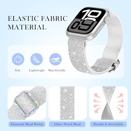 LETOID Stretchy Bands for Apple Watch Band Women Men Adjustable Solo Loop | Skin-Friendly Elastic Nylon Replacement Strap, iWatch Series 11 10 9 8 7 6 5 4 3 2 1 SE Ultra 49 46 45 44 42 41 40 38mm - color: 3-Pack: Pink / Silver-White / Purple, size: 38mm/4