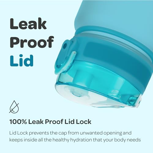 Hydracy Motivational Water Bottle with Time Marker & Fruit Infuser 32 oz | BPA-Free Tritan, Leakproof Flip-Top Lid,No-Sweat Sleeve,Carry Strap,Daily Intake Tracking for Gym,Sports,Outdoors - color: Aqua Blue, size: 32 Ounces