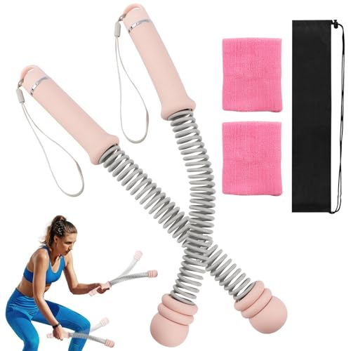 Weighted Cordless Training Ropes, Portable Workout Ropes for Home Gym, HIIT, Strength, Cardio Training with Wrist Wraps & Carry Bag for Men & Women - color: Pink