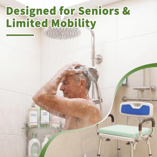 Gooo&Ma Shower Cushion, Non-Slip Air Fiber Bath Pad, Green | Waterproof, 3D mesh quick-dry, hook, for shower bench/chair, elderly & pregnancy, 16"x12"x2", washable - color: Green