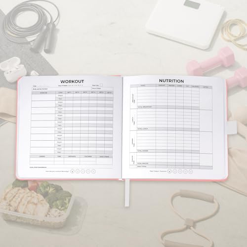 Workout + Nutrition Log – 12 Week Fitness Tracker, Workout Log Book, Gym Planner, and Food Journal | Daily Exercise, Diet, Weightlifting, and Nutrition Log (Soft Blush) - color: Soft Blush