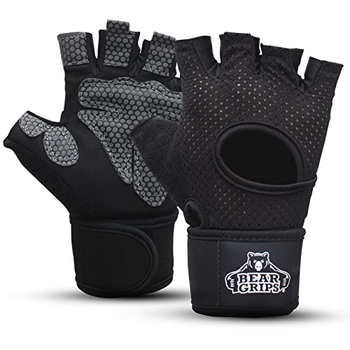 Bear Grips Weight Lifting Gloves for Men & Women | Half Finger Lifting Gloves | Full Finger Workout Gloves for Men | No Finger Exercise Gloves l Compression Weightlifting Gloves | Gym Gloves for Men - color: Wrist Support Black, size: X-Large