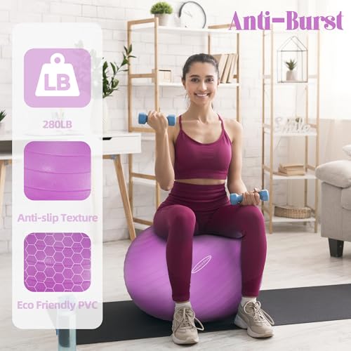 Fitvids Anti-Burst and Slip Resistant Exercise Yoga Fitness Birthing Ball with Quick Pump, 2,000-Pound Capacity, Multiple Colors and Sizes - color: Purple, style: 23-26in (58-65cm), L