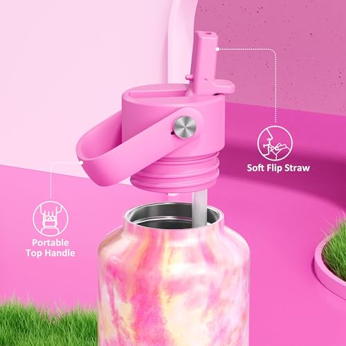 24 oz Vacuum Water Bottle for School: Lightweight, Leakproof, Flex Cap, BPA-Free, Cupholder Friendly, Vacuum Flask with Straw for Girl, College, Outdoors, Sport, Daily, Gift, Classroom (Citrus Dream) - color: Citrus Dream, size: 24 Ounces