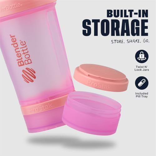 BlenderBottle Shaker Bottle with Pill Organizer and Storage for Protein Powder, Classic V2 ProStak System, 22-Ounce, Pink - color: Pink