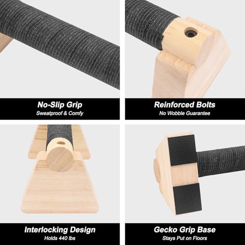 Pushup Bars, Wooden Push-up Stand, Non-Slip Parallettes Bars with Ergonomic Sturdy Structure for Home Fitness Training,Floor Workout