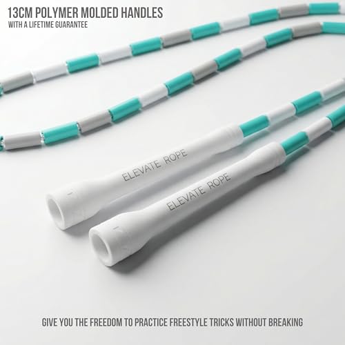 Pro-Grade Beaded Jump Rope for Beginners - color: WHITE/TEAL/GREY
