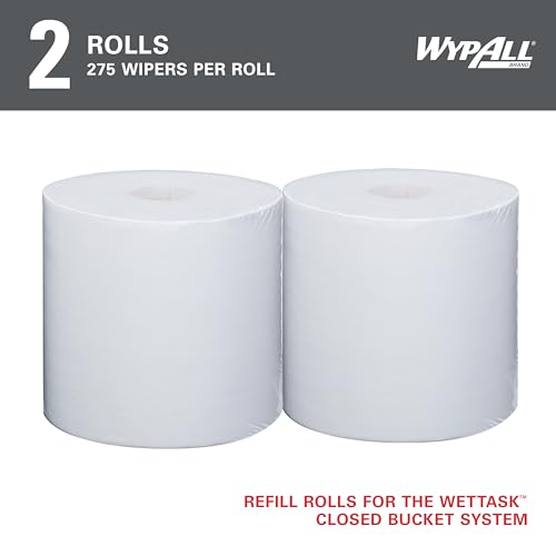 WypAll PowerClean WetTask Wipes for Solvents System (06006), Center-Pull, White, Refill Only (275 Sheets/Roll, 2 Rolls, 550 Sheet Total)
