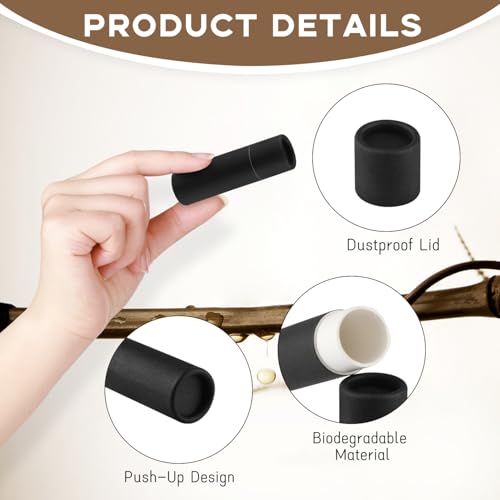 25 Pcs 7g/0.24oz Paperboard Lip Balm Tubes Refillable Cardboard Chapstick Container Push Up Kraft Paper Lipstick Tube for DIY Cosmetic Deodorant Solid Perfume - Black