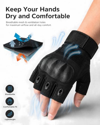 Fingerless Tactical Gloves for Gym, Motorcycle Gloves Hard Shell Knuckle Protection Leather Palm, Workout Cycling Airsoft Shooting Hunting Hiking Driving - size: Small