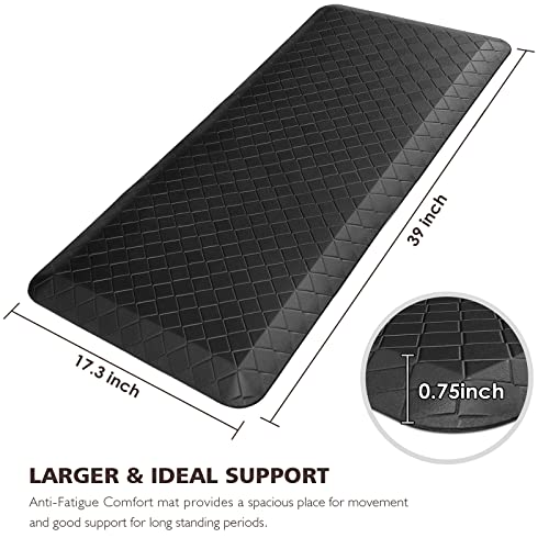 HappyTrends Kitchen Floor Mat - 4/5 Inch Thick Anti-Fatigue Kitchen Rug,Waterproof Non-Slip Kitchen Mats and Rugs Heavy Duty Ergonomic Comfort Rug for Kitchen,Office,Sink,Laundry,(17.3" x 39", Black) - color: Black, size: 39"L x 17.3"W x 0.8"Th