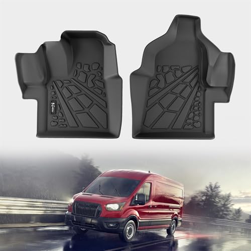 KARPAL Floor Mats for 2020-2026 Ford Transit/E-Transit with Vinyl Flooring (No Transit Connect), Custom Fit TPE All Weather Ford Transit Accessories Front Floor Liner - style: 2020-2026 | For Ford Transit | Front Row
