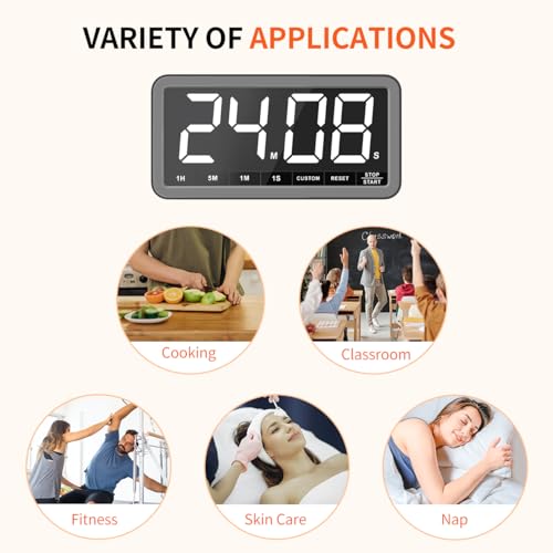 VOCOO Digital Kitchen Timer with 7.8” Extra Large Display, Magnetic LED with 3 Brightness, 4 Alarms and 3 Volume Levels, Battery Powered Countdown Count Up Timer for Cooking, Classroom, Home Gym - color: Space Grey