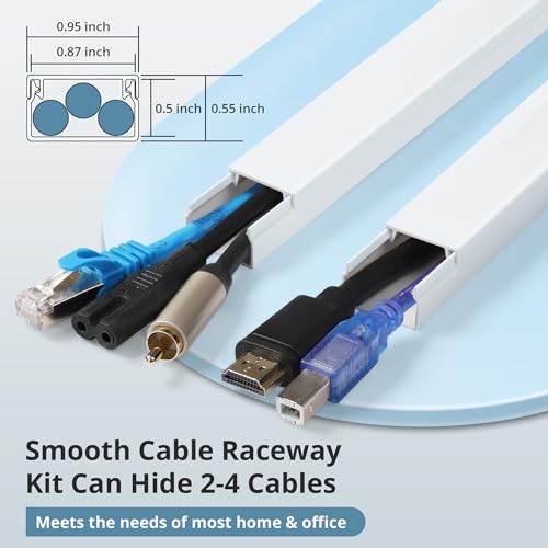 Cord Covers for Wires on Wall Extra-Long, 13.12ft TV Cord Hider Kit, Paintable Cable Management Concealer, TV Wire Hider for Wall, White Cable Raceway Channel, 4 x L39in x W0.95in x H0.55in - color: White, size: W0.95in X H0.55in X L13.12ft