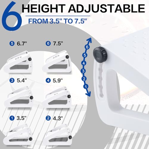 Foot Rest for Under Desk At Work - Six Heights Adjustable Under Desk Footrest - Ergonomic Foot Stools for Under Office Desks - Desks Foot Rest with Massage Rollers - Leg Rest for Chair (White) - color: White