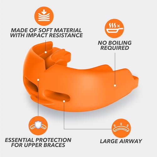 Mouth Guard Sports Youth Adult,Mouth Guard for Braces Soft,No Boiling - color: Dark Orange/Strapped