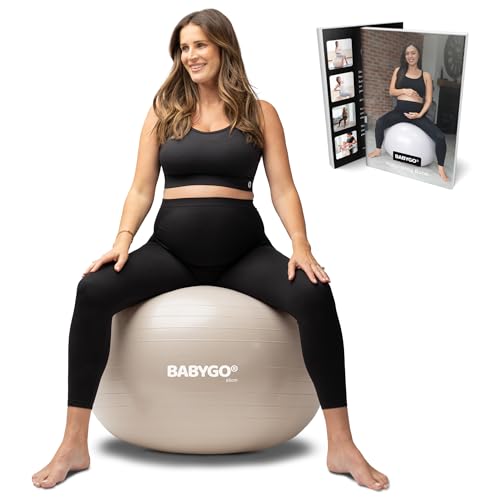 BABYGO Birthing Ball - Pregnancy Yoga Labor & Exercise Ball & Book Set Trimester Targeting, Maternity Physio, Birth & Recovery Plan Included Anti Burst Eco Friendly - color: Oatmeal, size: 65cm - Manual