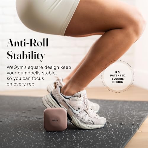 WeGym SafeGrip Square Dumbbells with Anti Slip Handles, Aesthetic Free Weights for Home Workouts, Stable Design Prevents Rolling during Floor Exercises - color: Rose, style: 3LB Pair
