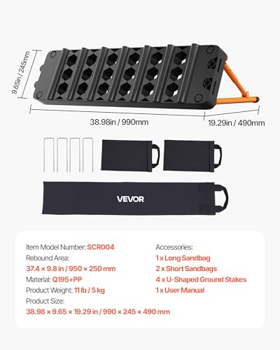 VEVOR Soccer Rebounder Board, Mult-Adjustable Angles Portable Soccer Rebound Wall, Foldable Kickback Board, Soccer Practice Equipment, Ideal for Kids & Adults Passing & Shooting Drills - size: 37.4" x 9.8"