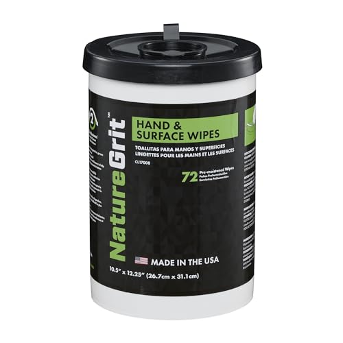 NatureGrit Hand & Surface Wipes: Mechanic Cleaning & Degreaser Sheets, Grime Removal, Hand Cleaner Towels for Mechanics, Workshop Use (Box of 6 canisters, 72ct/canister)